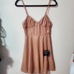(NWT) Lulus Catch a Glint Blush Pink Metallic Mini Skater Dress Size XS